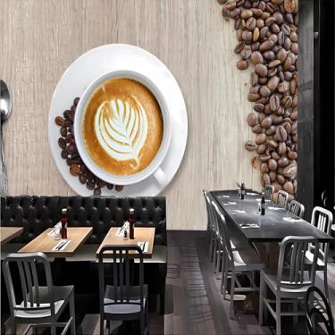 Imagem de Lcythiazole Mural de tamanho personalizável - papel de parede de fundo de cafeteria, papel de parede autoadesivo de café, mural de café, descasque e cole, para restaurantes de fast food e cafés.