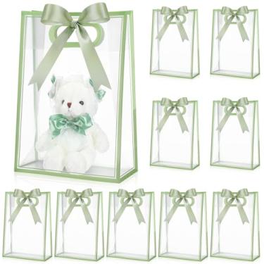 Imagem de Aliceset Saco de presente de plástico transparente com alças cortadas em matriz, reutilizável, saco de lembrancinha de PP com fita para Natal, casamento, noiva, aniversário, chá de bebê, festa de