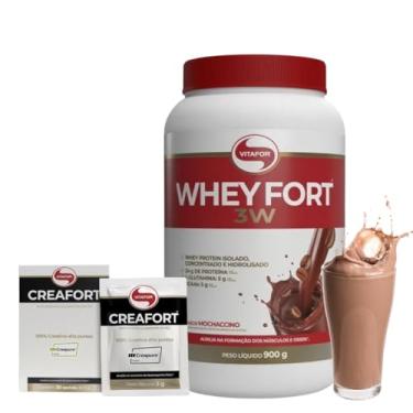 Imagem de Combo Whey Fort 3W 900g Vitafor Proteina Isolado/concentrado Original e Creafort Creatina 100% Alta Pureza 30 Saches 3g (900, Mochaccino)
