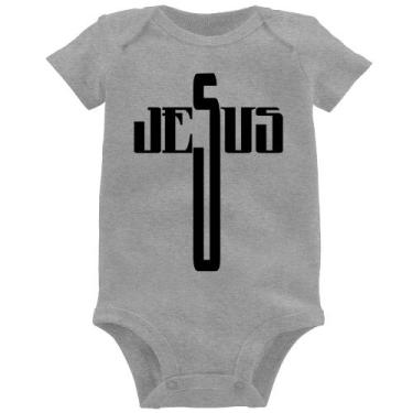 Imagem de Body Bebê Jesus Cruz - Foca na Moda, Cinza, GG
