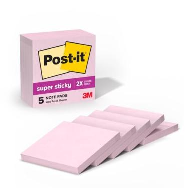 Imagem de Post-it Notas super adesivas, 5 blocos de notas adesivos, 7,6 x 7,6 cm, material escolar, produtos de escritório, notas adesivas para superfícies verticais, monitores, paredes e janelas, sal rosa
