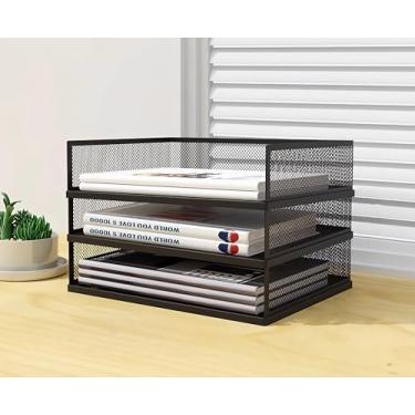 Imagem de Organizador de papel empilhável A3/A4, 2/3/4 camadas, organizador de pastas de arquivos de malha de metal para mesa com suporte de arquivo para material de escritório em casa, preto, branco (A3,