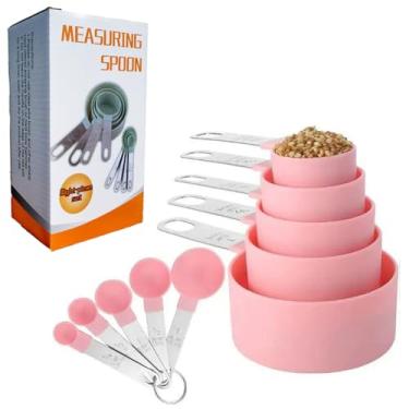 Imagem de Conjunto de 2 caixas, 8 peças, copos medidores e colheres, copos de medida de aninhamento com alça de aço inoxidável, para medir ingredientes secos e líquidos, colher de chá pequena com cabeça de