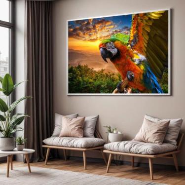 Imagem de Quadros decorativos com Moldura Sala Quarto Arara Paisagem Grande Hall