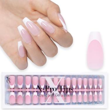 Imagem de SXC Unhas Postiças De Pressão French Tip Da Cosmetics, 150 Peças Em 15 Tamanhos, Ultra-Ajustáveis, Com Primer E Base Pré-Aplicados, Sem Necessidade De Lixar Unhas Postiças Para Nail Art Diy X-Pro Ti