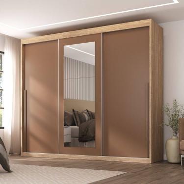 Imagem de Guarda-Roupa Casal 3 Portas de Correr e 6 Gavetas Spazio Capuccino /Terracota