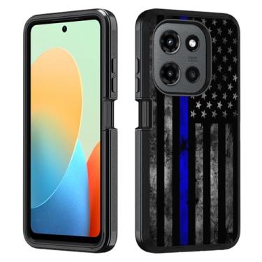 Imagem de BWOOLL Capa para Motorola Moto G 5G 2025 / Moto G Play 5G 2025, PC rígido híbrido 3 em 1 resistente e capa de proteção contra quedas de silicone macio à prova de choque, linha azul fina bandeira dos