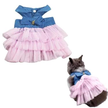 Imagem de Vestido de coelho roupa de fantasia de coelho, saia para uso diário, pano para gato pequeno, cachorro, chinchila, porquinho-da-índia, vestido de animal pequeno para foto de festa (rosa jeans, M)