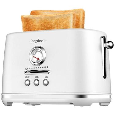 Imagem de Torradeira 2 Fatias com Desligamento Automático, Bandeja de Migalhas e 6 Níveis de Tostagem, 110V 1000W, LONGDEEM, Branca