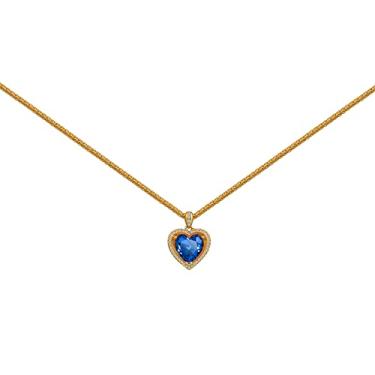 Imagem de Cowlyn Colar com pingente de coração amor eterno cristais de pedra do mês de nascimento simulados de cristais de zircônia cúbica de amor vermelho, corrente de corda de ouro 18 K, pingente delicado de aniversário, dia dos namorados, joias para mulheres e, Metal, Unkown