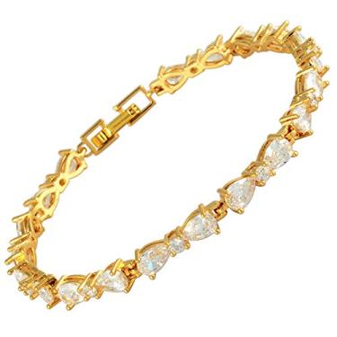 Imagem de RIZILIA Corrente feminina de strass flor banhada a ouro 18K zircônia cúbica cúbica CZ CZ, Pedra preciosa Metal