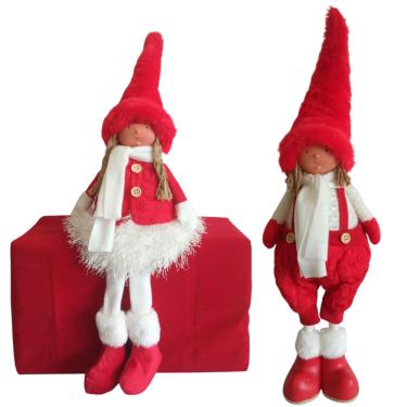 Imagem de Casal Natalino Winter P/Bancada - Menino em Pé 49cm + Menina Sentada 51cm