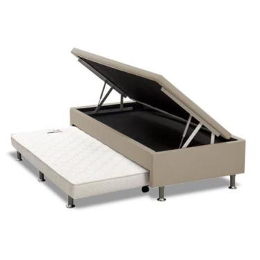 Imagem de Cama Box Baú Solteiro com Auxiliar Espuma Suede Cinza 56x78x188