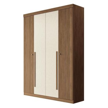 Imagem de Guarda Roupa Solteiro Buriti Ripado 4 Portas - Santos Andirá Jatobá/Areia
