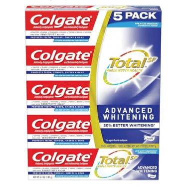 Imagem de Colgate Total Advanced Pasta de dente clareadora, 180 g, pacote com 5 | Vegano | Sem glúten | Feito com responsabilidade | Sem açúcar