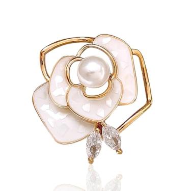 Imagem de Broche de flor de strass banhado a ouro 18 quilates flor floral broche elegante pérola lapela broche fantasia bijuteria dia de ação de graças presentes de aniversário casamento para mãe esposa, Liga