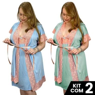Imagem de Kit 2 Camisolas Amamentação 2 Robes Plus Size Dormir Grande - Surreal 