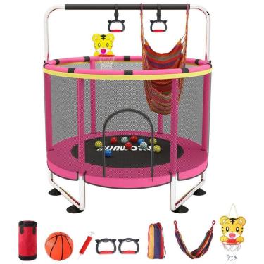 Imagem de Trampolim Infantil com Cesta de Basquete Ajustável BLINWORLD Diversão e Exercício para Bebês e Crianças Pequenas.