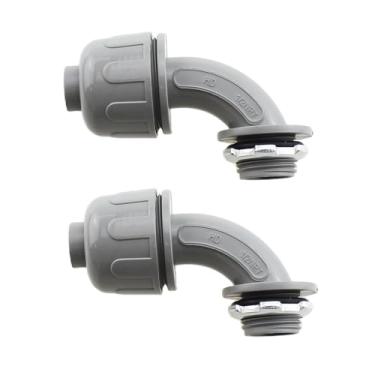 Imagem de RLECS 2 peças 1/2 polegada 90 graus líquido apertado conector com anel O e porca de bloqueio cinza nylon 6 acessórios de conduíte elétrico de plástico para construção HVAC iluminação externa