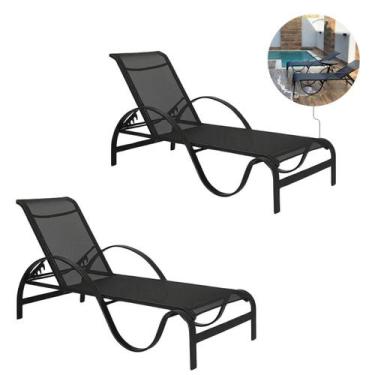 Imagem de Kit 2 Cadeira Espreguiçadeira Piscina Jardim Resistente Aluminio Tela 