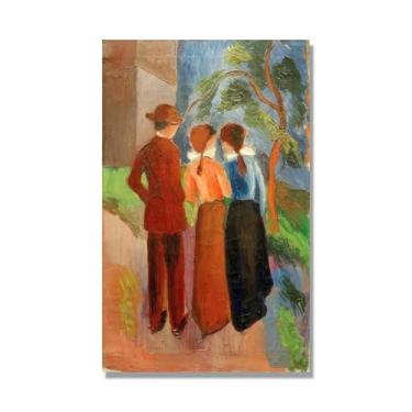 Imagem de Impressões em tela famosas. "Three People Walking" de August Macke, reproduções de arte clássicas, decoração de parede moderna para sala de estar escritório 40 x 65 cm-15,7 x 25,6 pol sem moldura