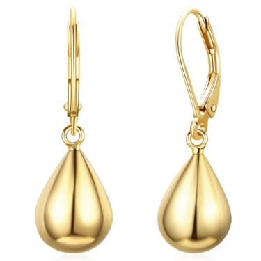 Imagem de Brincos femininos com pingente de lágrima, banhado a ouro 14 k, prata esterlina 925, poste, gota d'água, brincos hipoalergênicos com pingente de gota de lágrima, joias para presentes, Small, Latão