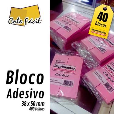 Imagem de 40 Blocos Recados Cole Fácil 38x50mm 100 Folhas  Cor Rosa