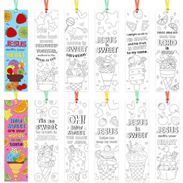 Imagem de Marcadores de livro para crianças – 120 peças, tema de sorvete de verão, faça você mesmo, colorir, em branco, marcador de página para sala de aula, materiais de artesanato para estudantes domingo