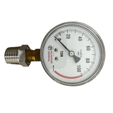 Imagem de  Manômetro para Prensa Hidráulica 100 Toneladas com Rosca 1/4” NPT + Bucha Adaptadora 1/2” NPT
