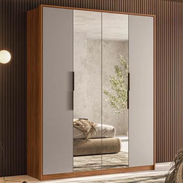 Imagem de Guarda Roupa Casal 4 Portas Com Espelho E 3 Gavetas Grécia Prime Tx Nogueira-nude