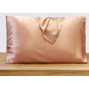 Imagem de 22MommeFronha de almofada 100% seda amoreira com zíper oculto macio respirável suave refrescante capas para dormir (ouro rosa) - Tamanho 50 x 76 cm