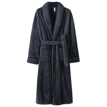 Imagem de Roupão de casal flanela engrossado pijama quente masculino longo seção longa roupão feminino roupas de casa roupas de manhã, azul-GG