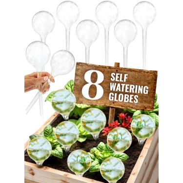Imagem de 8 globos de irrigação de plantas de plástico - conjunto de irrigador automático de plantas inclui acessórios para vasos internos e externos - Sistema de inserção de plantador autoirrigável com