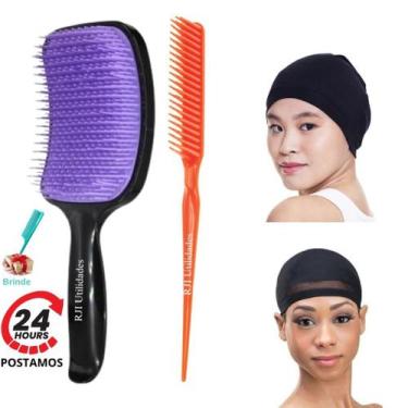 Imagem de Escova Cabelo Raquete, Pente 3 Fileira, 2 Touca Pressão Nero - RJI Uti