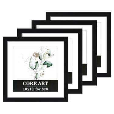 Imagem de CORE ART Conjunto de 4 porta-retratos 25 x 25 cm, exiba imagens 20 x 20 com tapete ou 25 x 25 sem tapete, colagem de várias molduras para parede ou mesa, preto