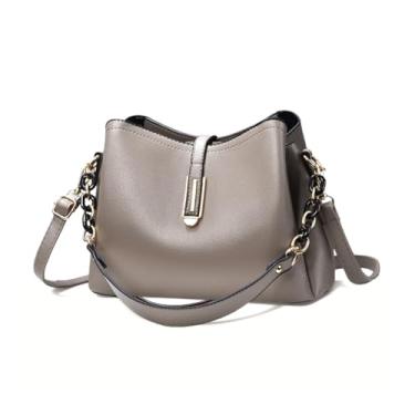 Imagem de Bolsa Feminina Couro Plutônio Bolsa de Ombro Mão Transversal para Uso Diário Luxo Bolsa de Mão Multicamadas Tamanho Médio Moderna (Cinza)