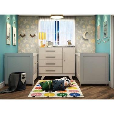 Imagem de Kit P/ Quarto De Bebê Irmãos Cômoda E 2 Berços Retrô Branco