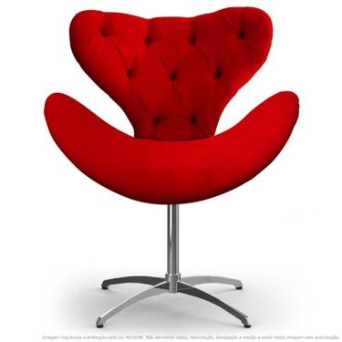 Imagem de Cadeira Com Capitonê Decorativa Poltrona Egg Vermelha Com Base Giratória