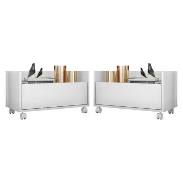 Imagem de Kit Com 2 Mesas De Cabeceira 80Cm Com Rodízios Multimóveis V4007 Branca Branco