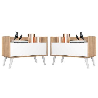 Imagem de Kit Com 2 Mesas De Cabeceira 80Cm Retrô Multimóveis V4002 Rustic/Branca Rustic/Branco