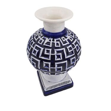 Imagem de Vaso Cerâmica Azul Com Branco 35cm X 21cm X