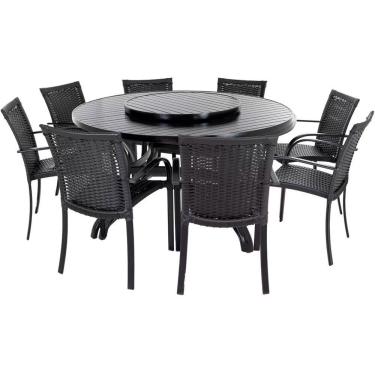 Imagem de Kit Ascoli 8 Lugares Mesa Giratória Alumínio Fibra Trama Preto