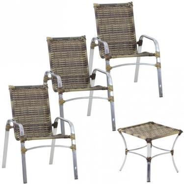 Imagem de 3 Cadeiras E Mesa Alumínio Piscina área Jardim Trama Móveis Capuccino