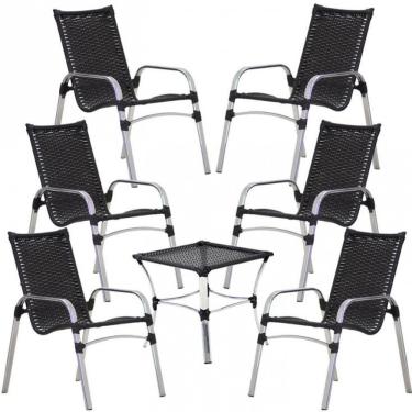Imagem de Kit 6 Cadeiras Emily E Mesa Alumínio Jardim área Piscina Preto