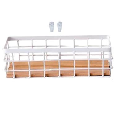 Imagem de Cesta de arame, cestas suspensas com base de madeira e ganchos, organizador de parede multifuncional para casa, escritório, loja/10 x 7 x 25 cm