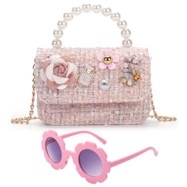 Imagem de LJCTULY Bolsa infantil para meninas de 2 a 14 anos, bolsa de presente para meninas de Natal, B - Rosa, Flor
