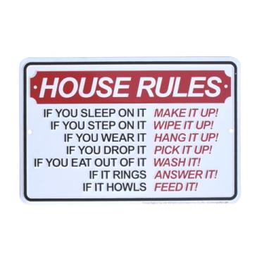 Imagem de TG,LLC House Rules If You Wear It Placa de pendurar engraçada metal cozinha sala de estar arte de parede para hóspedes minúsculo aluguel decoração de casa