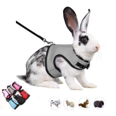Imagem de Peitoral e coleira de coelho, coleira de hamster, colete de malha à prova de escape, treinamento de caminhada para animais de estimação pequenos, rato, esquilo, furão, coelhos de porquinho-da-índia
