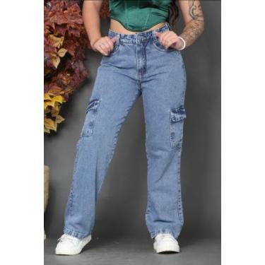 Imagem de Calça cargo jeans marmorizado - Rottagirlsfashionoficial, Azul, 44