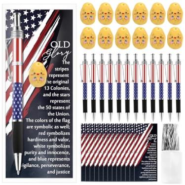 Imagem de Sinload 30 conjuntos de canetas esferográficas com bandeira americana em massa de resina positiva patriótica batata independência cartão memorial 4 de julho comemoração dia lembrança presente para